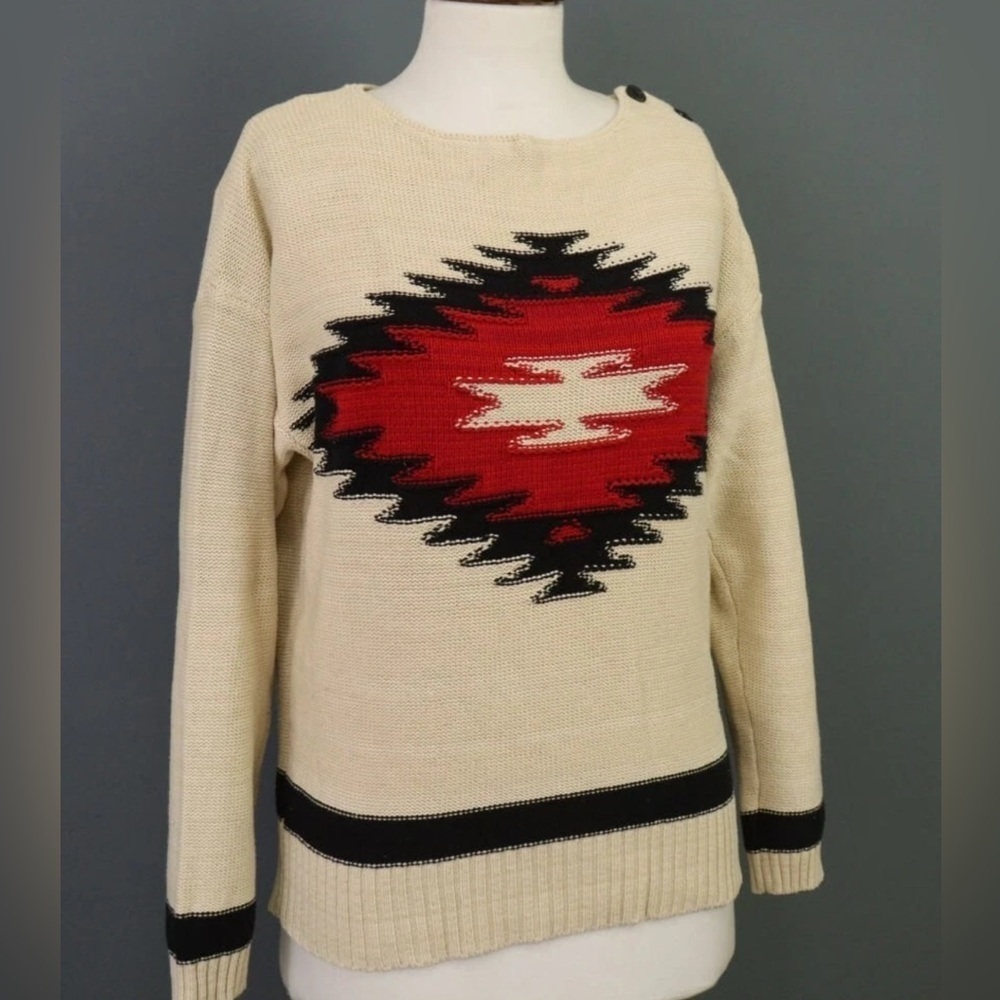 Ralph Lauren Jeans Company Ralph Lauren Beige Aztec Knit Sweater Size S - Picture 8 of 12